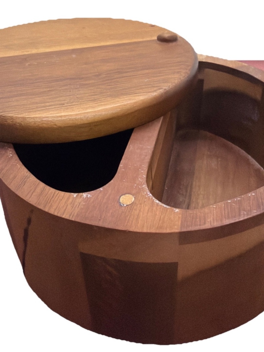 Paula Deen Wood Salt Box Cellar Keeper 3 Divided Compartments w/ Swivel Lid 8"